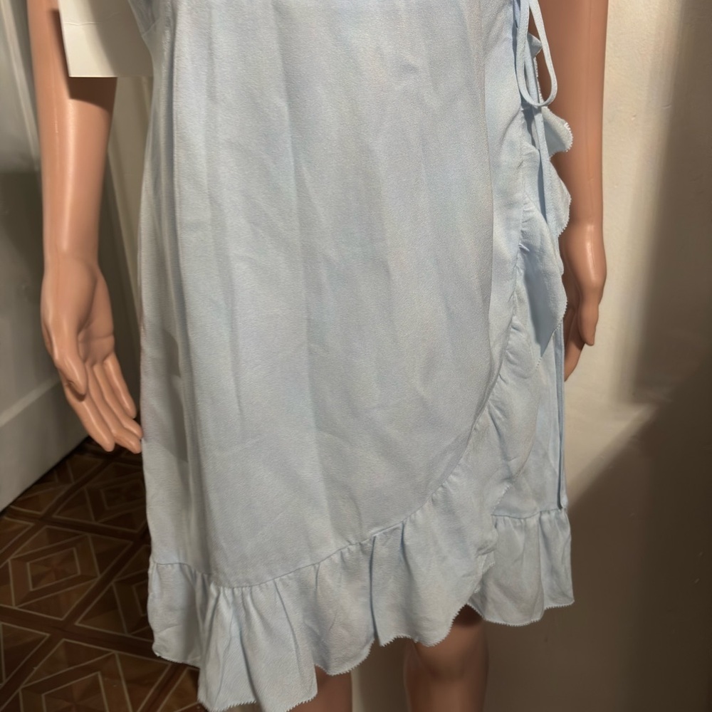 NWT SUNDAY BEST Aritzia Blue Asymmetrical Wrap Dress - Picture 8 of 16